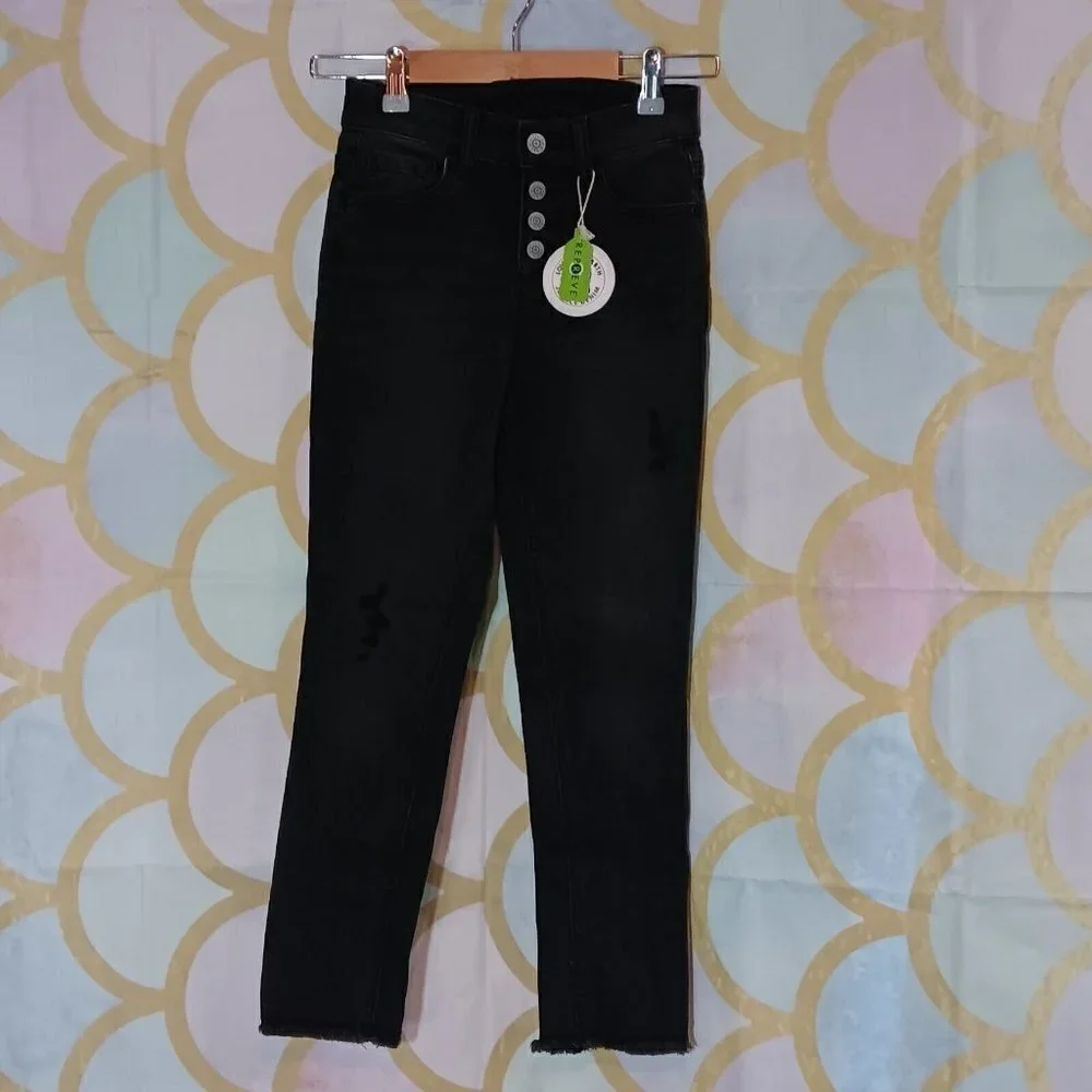 Justice Brand Fashion Jeans Size 10 Girls Washed Black‎ Fringe Hem NWT